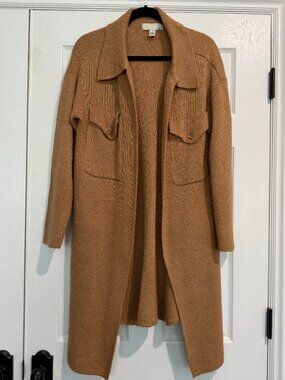 By Design Longline Open Cardigan Sweater Coat Camel Brown Size Medium